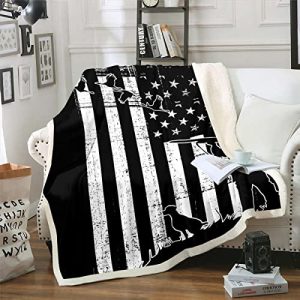 Erosebridal Duck Hunting Blanket American Flag Throw Blanket 30"x40",Dog Hunter Fleece Blanket Hunting Theme Fuzzy Blanket USA Flag Print Sherpa Blank