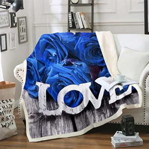 Erosebridal Valentine's Day Blanket Blue Rose Throw Blanket Rose Love Romantic Moment Print Fleece Blanket Romantic Fuzzy Blanket Blossom Rose Flowers