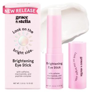 grace & stella Under Eye Brightener Stick (0.13 Oz), 3% Caffeine Eye Stick for Dark Circles & Fine Lines, Firming Eye Balm Stick with Peptides & Niaci