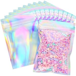 Holographic Mylar Bags Resealable Smell Proof Bags for lip gloss,Jewelry,lash candy and More - Small Business Packaging Supplies(100PACK,4x6IN) 100 4x