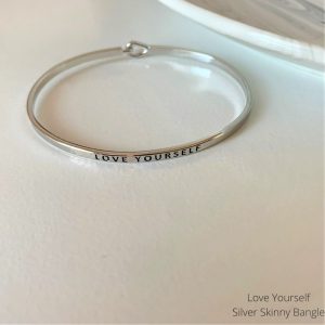 Inspirational Message Bracelets - Skinny Bangle-Silver-Love Yourself