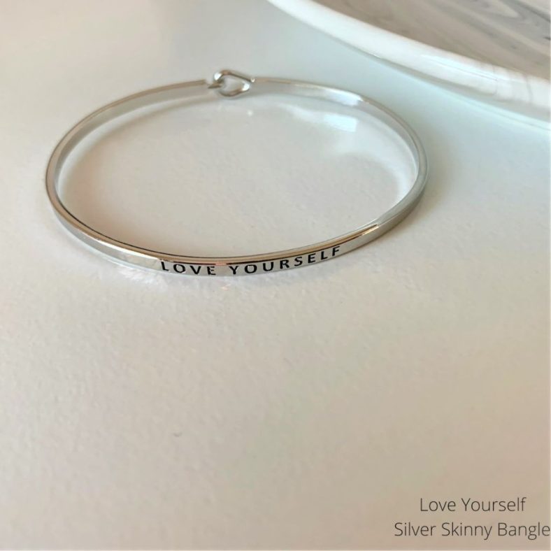 Inspirational Message Bracelets – Skinny Bangle-Silver-Love Yourself