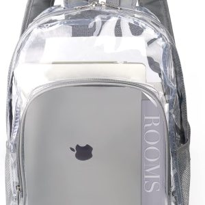 JOMPARO Heavy Duty Transparent Clear Backpack See Through Plastic Backpacks for School,Sports,Work,Security,Stadium,College Gray