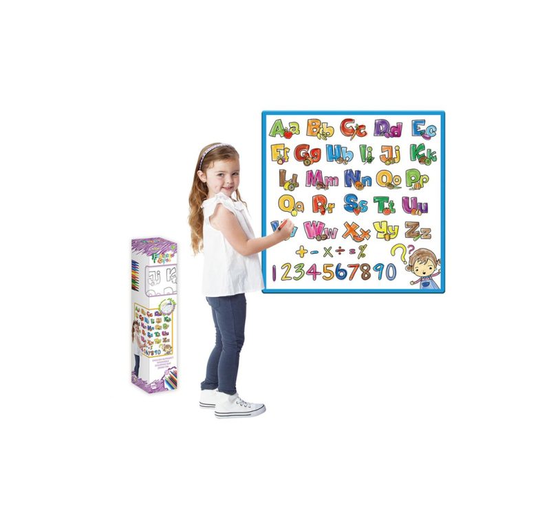 Kids’ Washable Coloring Mat with 12 Washable Markers – Alphabet & Numbers  31″x31″