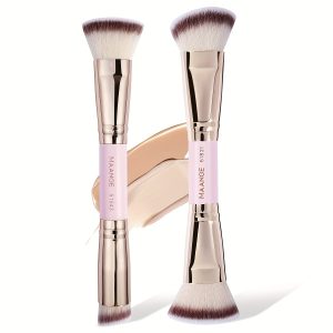 Maange Kabuki Makeup Brushes Set, 2 Pcs Double-ended Foundation And Contour Brush, Soft Nylon Bristles, Unscented, Wand Form, All Skin Types, Durable Abs Handle, Portable Beauty Tools For Travel.