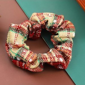 Modlily Christmas Wine Red Snowflake Print Plaid Scrunchie - One Size