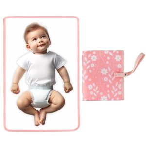 Portable Diaper Changing Pad for Baby - Waterproof Compact Changing Mat with Wrist Strap - Wipeable Travel Changing Pad for Diaper Bag - Gifts for Bab