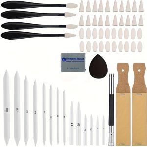 TEMU 63pcs Sketching & Drawing Kit With Blenders, Scrapers, Sponge, Kneaded Eraser & Sandpaper - White Paper Art Tools Set