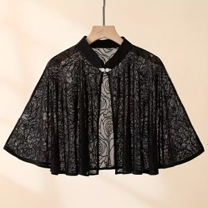 Women's Casual Lace Shoulder Cape, Vintage Style Poncho Shawl, Spring/summer Lightweight Sun Protective Outerwear Cover-up