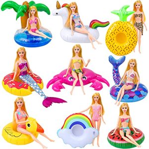 ZITA ELEMENT 9 Pcs 11.5 Inch Girl Doll Accessories Floaties Swimming Pool Floaties Party Ring Inflatable Pool Drink Holder for 11.5" Girl Dolls Pool F