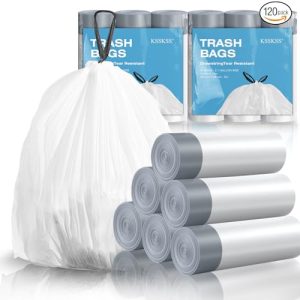 120 Counts 1.6 Gallon Mini Drawstring Trash Bags, Small Garbage Bags by KSSKSS, Code a fit 4.5-8 Liter, 1.2-2 Gal, White Trash Bin Liners for Home Off