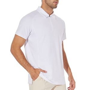 1/4 Zipper Golf Polo Shirts for Men Short Sleeve Casual Fashion Collared Tennis T Shirt Performance Classic Fit Shirt,White S