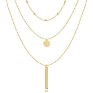 3PCS 18K Gold Plated Layered Necklaces for Women, Bead Coin Bar Pendant Necklace Set- Chain, Choker & Layered Snake Necklaces -Dainty Gold/Silver Chok