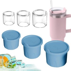Amoilly 3PC Ice Cube Maker with Lid for 20-40oz Tumbler, Silicon Ice Cube Tray for Stanley Cup, for Freezer, Ice Drink, Juice, Whiskey (Blue)