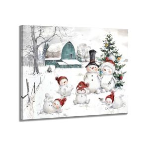 Christmas Canvas Wall Art Decor: Cute&Sweet Snowman Pictures Prints - Winter Decorations Paintings Posters Artwork - Indoor Farmhouse Framed Hanging 1