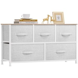 DWVO 5 Dresser for Bedroom, Storage Dresser with 5 Drawers, Wide Dresser, Storage Tower, Chest of Drawers for Closet, Living Room