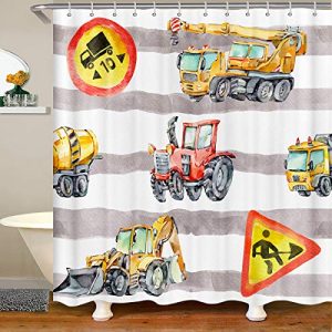 Erosebridal Excavator Shower Curtain, Kids Truck Tractor Bathroom Shower Curtains, Boys Construction Vehicle Crane Waterproof Cloth, Cloth Fabric Bath