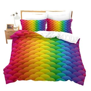 Feelyou Fish Scales Print Duvet Cover Set Fish Scale Bedding Set Queen for Kids Girls Women Decorative Modern Abstract Mermaid Fish Scales Quilt Cover