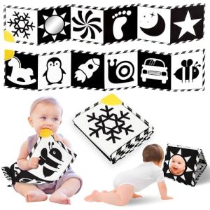 High Contrast Baby Toys, Black and White Newborn Toys for Brain Development, Soft Baby Books, Infant Sensory Toys 0-6-12 Months, Tummy Time Toys, Visu