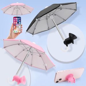 KPX Phone Umbrella Suction Cup Stand for Sun, Adjustable Piggy Phone Holder, Outdoor Phone Sun Blocker Cell Phone Shade Cover (Black+Pink)