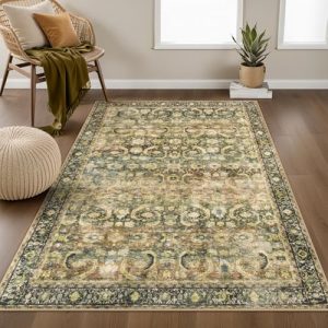Lahome Fall 3x5 Rugs for Entryway,Kitchen Rugs Non Slip Washable,Small Indoor Bathroom Rugs,Vintage Oriental Retro Brown Soft Throw Carpet for Doormat
