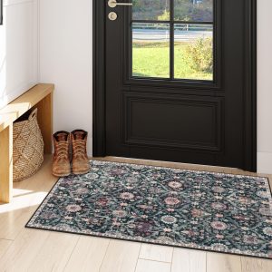 Lahome Moroccan Trellis Rugs for Entryway,2x4 Kitchen Rugs Non-Slip Vintage Small Rugs, Ultra-Thin Washable Indoor Door Mat Distressed Carpet for Bath