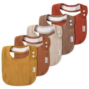 Muslin Bibs for Baby Boys Girls,Organic Muslin Baby Bib for Drooling and Teething,Soft Bandana Drool Bibs 5 Pack Umber