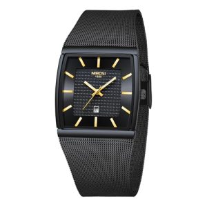 NIBOSI Men Watches Business Square Military Waterproof Sport Analog Quartz Wrist Watch for Men with Stainless Steel Mesh Strap Date Calendar Black Gol