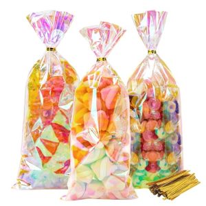 NPLUX Cellophane Bags Plastic Gift Bags Clear Cookie Bags Treat Bags with Twist Ties for Party Favor Bags(100PACK, 4x9.5inch) 4x9.5 inch