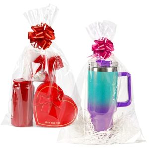 NPLUX Cellophane Gift Bags Large Treat Bags Clear Plastic Gift Bags Cellophane Wrap for Gift Baskets 10 Pack (12×18IN) 12×18inch