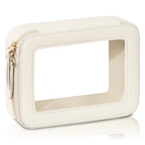 Prite Clear Makeup Bag Cosmetic Organizer Case Waterproof Travel Toiletry Bag Skincare Pouch with Golden Zipper(Beige) Beige Standard