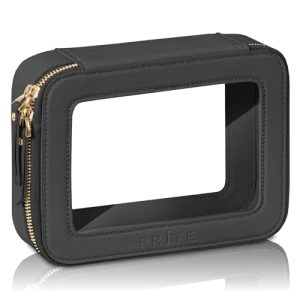 Prite Clear Makeup Bag Cosmetic Organizer Case Waterproof Travel Toiletry Bag Skincare Pouch with Golden Zipper(Black) Black Standard