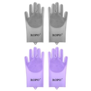 ROPO silicone gloves for pet grooming, multi-functional gloves for pet hair shedding, bathing, and massage (Grey+Purple)