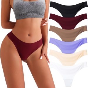 Seamless Thongs for Women No Show Thong Underwear Stretchy Sexy Ladies Panties 6 Pack Small Maillard