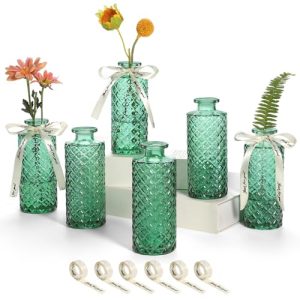 SOJOCK Glass Bud Vases Set of 6(Flowers NOT Included),Small Bud Vases in Bulk,Mini Bud Vases,Vintage Vases for Centrepieces,Small Vases for Wedding De