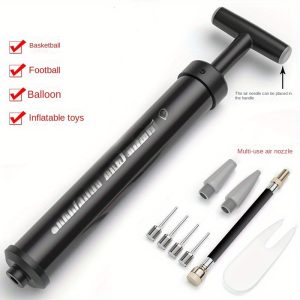 TEMU Compact Portable Mini Air Pump - Manual, Black Pp Hand Pump For Basketballs, Footballs, Inflatables & More With Multi-nozzle Attachments - Ideal