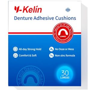 Y-Kelin Lower Denture Adhesive Cushions, Adhesive-Free Denture Pads for Sore Gums, 30 Strips 30 Count (Pack of 1) lower 30pcs