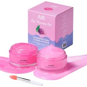 ANAI RUI Lip Therapy Set, Lip Scrub & Lip Mask, Overnight Hydrating Lip Moisturizer with Lip Exfoliator Scrub and Lip Sleeping Mask for Lip Plumping,