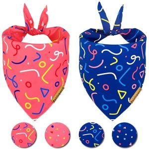Birthday Dog Bandanas 2 Pack, 4 Pattern Reversible, Blue and Pink Dog Bandana for Boy and Girl Dog, Birthday Party Supplies, Triangle Scarf for Medium