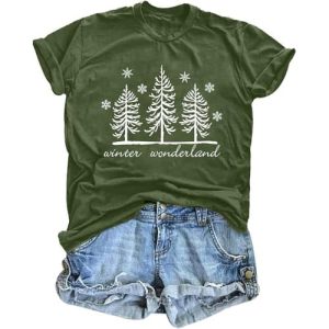 Christmas Shirts Women Christmas Tee Shirts for Family Holiday T Shirts Christmas T-Shirt Graphic Tees Xmas Gift Tops Green Tree Medium
