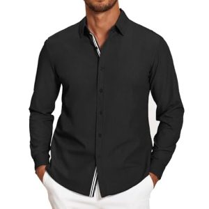 COOFANDY Mens Casual Button Down Shirt Untucked Long Sleeve Stretch Denim Dress Shirt