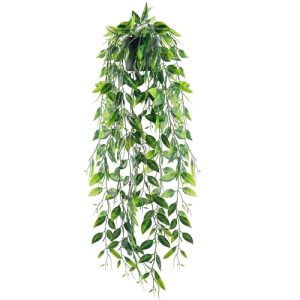 Der Rose 1 Pack Fake Hanging Plants Small Artificial Plants Faux Pea Pod Plants Indoor for Aesthetic Living Room Office Shelf Decor