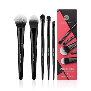 EIGSHOW 5 Pcs Makeup Brush Set, Essential Basic Makeup Brushes, Powder, Foundation, Shadow, Eyeliner Brush For Daily Makeup Look(Black)