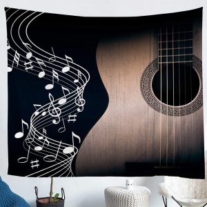 Electric Guitar Tapestry,Music Note Wall Hangings Art for Kids Boys,Stringed Musical Instruments Tapestries for Teens Men Youth,Fashion Modern Pop Mus