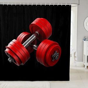 Erosebridal 3D Red Dumbbells Shower Curtain Boys Fitness Equipment Sports Bathtubs Shower Curtain Set,Gym Room Exercise Tool Bath Curtain Barbell Spor