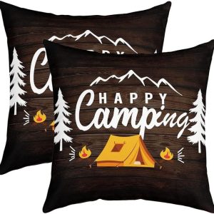 Feelyou Happy Camping Reversible Throw Pillow Covers Camper Pillow Covers Home Decor for Kids RV Camping Square Cushion Covers Set of 2 Camper Accesso