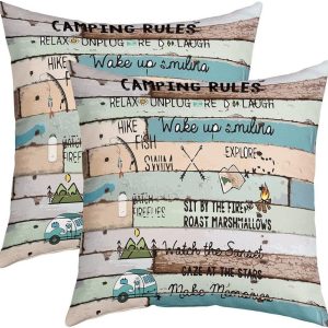 Feelyou Happy Camping Throw Pillow Covers 20"x20" Set of 2 Soft Camper Rustic Wooden Cushion Covers for for Couch Sofa Cartoon Camping Leopard Car Flo