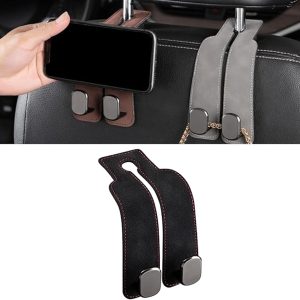 HYMEVROS Car Seat Back Double Hook,Leather Car Seat Headrest Double Hooks,Car Hook Seat Back Storage Hook,Car Seat Hooks For Headrest,Car Headrest Hoo