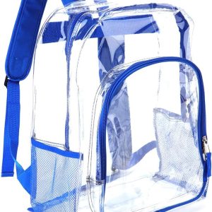 JOMPARO Clear Backpack Blue Heavy Duty Clear Backpacks for School Boys Girls Adults Large Clear Bookbag See Through Backpack