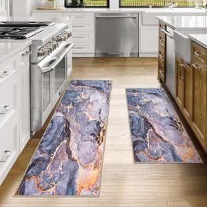Kitchen Rugs 2 Piece Set Marble Kitchen Mat Non Slip Kitchen Floor Mat Carpets 17"x 32"/17"x 47" Absorbent Kitchen Rugs and Mats Washable Kitchen Runn